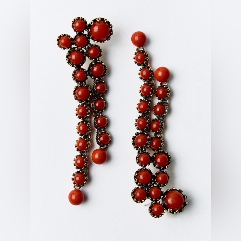 NWT. Zara Red Resin Stone Metal Drop Earrings.